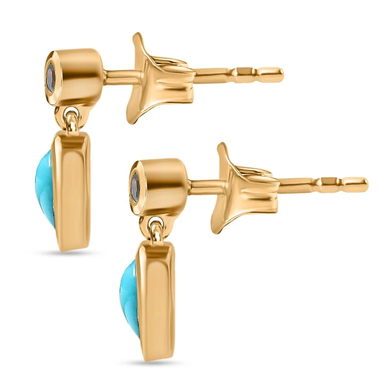 D'Joy Sleeping Beauty Türkis, Blauer Apatit Ohrringe 925 Silber 750 Gelb Vergoldet ca. 0.91 ct