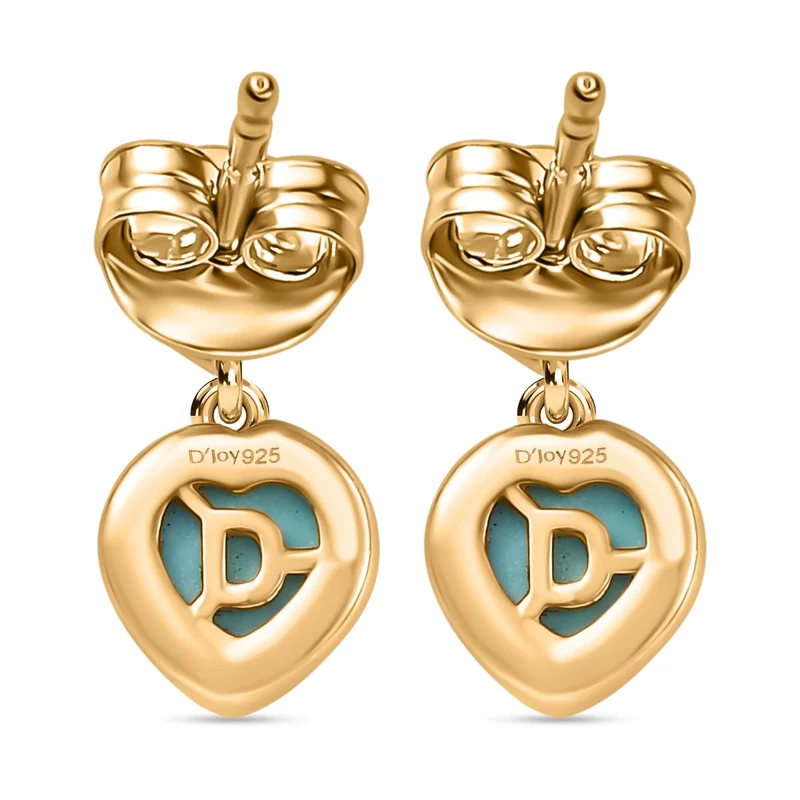 D'Joy Sleeping Beauty Türkis, Blauer Apatit Ohrringe 925 Silber 750 Gelb Vergoldet ca. 0.91 ct