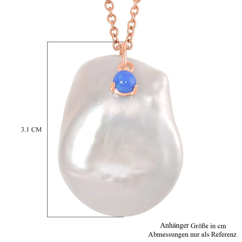 Weiße Keshi Perle, Blauer Opal Schmuckset Messing und Edelstahl IP Rosa Plattierung