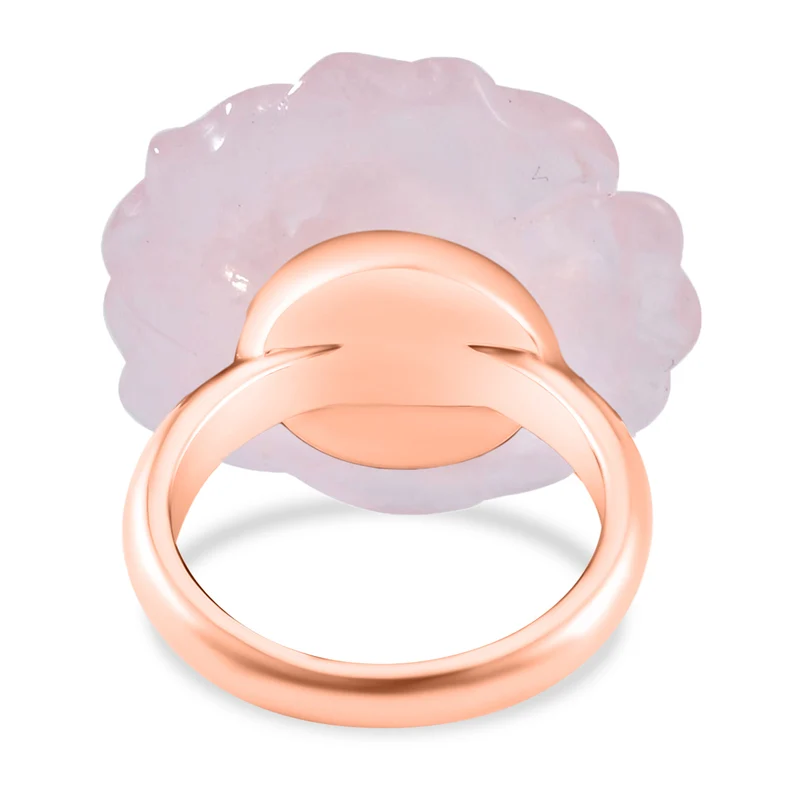 2er Set - Handgeschnitzter Rosenquarz Anhänger mit Kette und Ring (Größe 17.00), roséfarben, ca. 30.00 ct