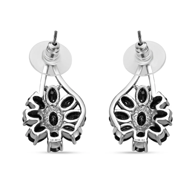 Schwarzer Spinell Schmuckset Edelstahl ca. 34.73 ct