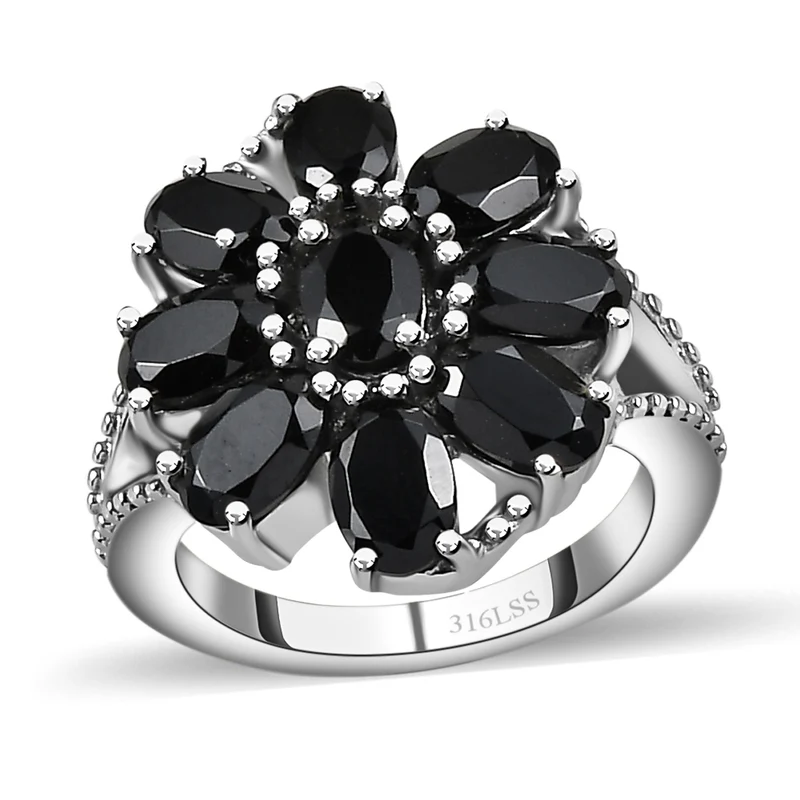 Schwarzer Spinell Schmuckset Edelstahl ca. 34.73 ct