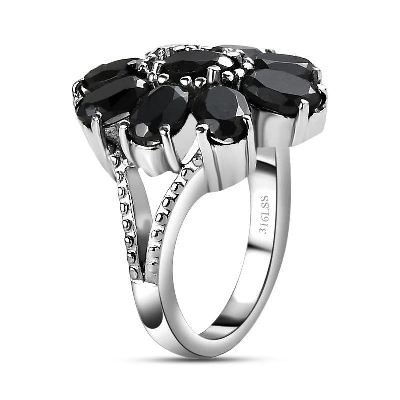 Schwarzer Spinell Schmuckset Edelstahl ca. 34.73 ct