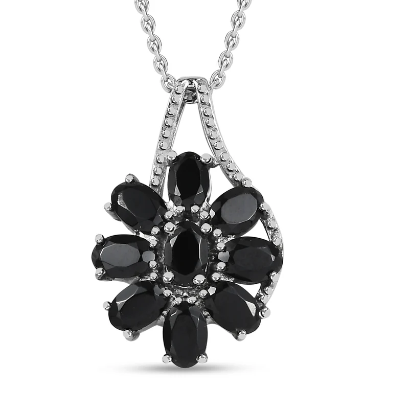 Schwarzer Spinell Schmuckset Edelstahl ca. 34.73 ct