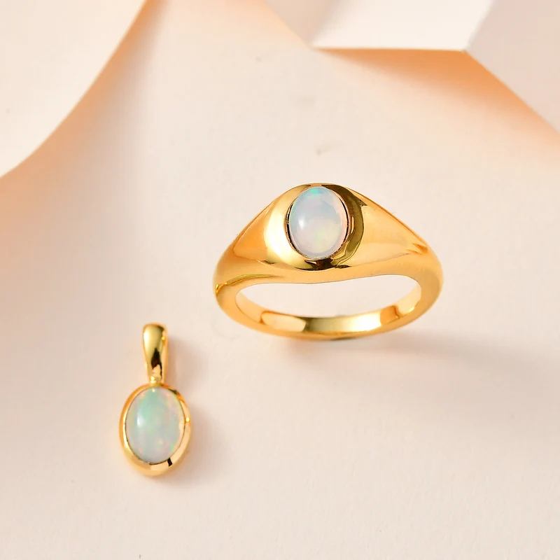AA Natürlicher, äthiopischer Welo Opal Schmuckset 925 Silber Gelbgold Vermeil (Größe 19.00) ca. 1.04 ct