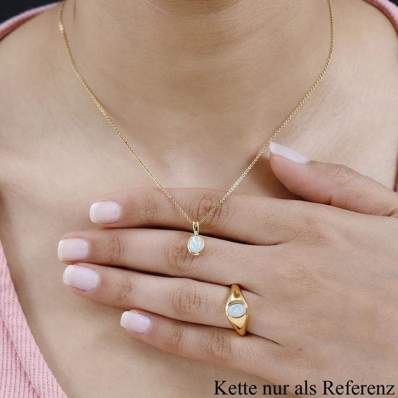 AA Natürlicher, äthiopischer Welo Opal Schmuckset 925 Silber Gelbgold Vermeil (Größe 19.00) ca. 1.04 ct