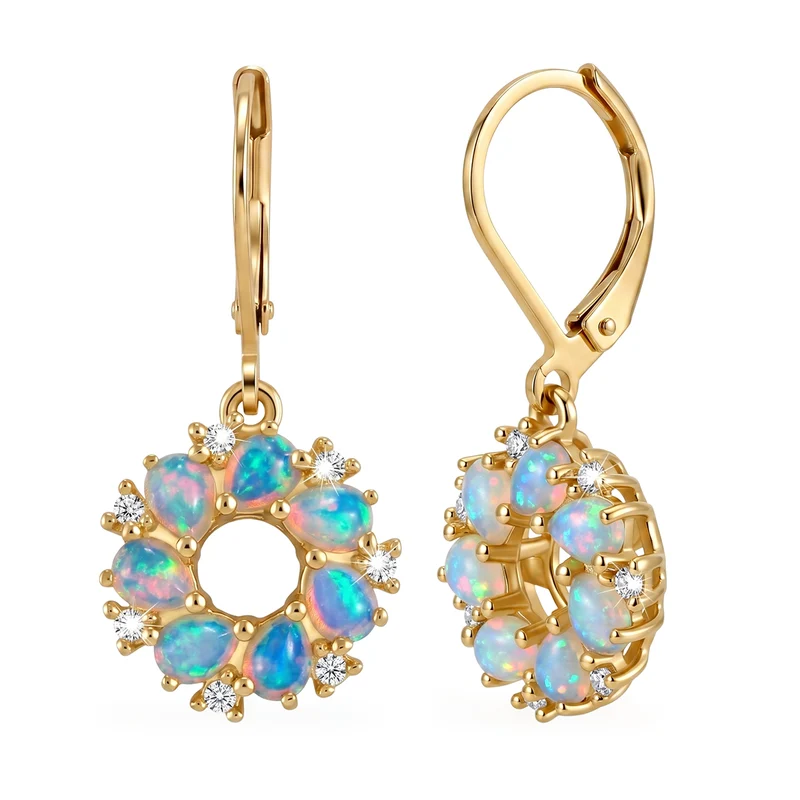 EVER TRUE AA Natürlicher, äthiopischer Welo Opal, Weißer Zirkon Ohrringe Reine Bronze ca. 1.72 ct