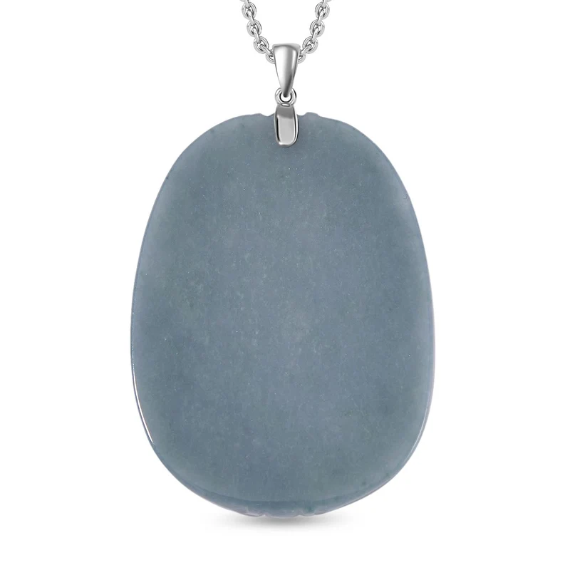 Natürlicher Olmek Jadeit Anhänger mit Kette ca. 50 cm, 925 Silber rhodiniert ca. 105.00 ct