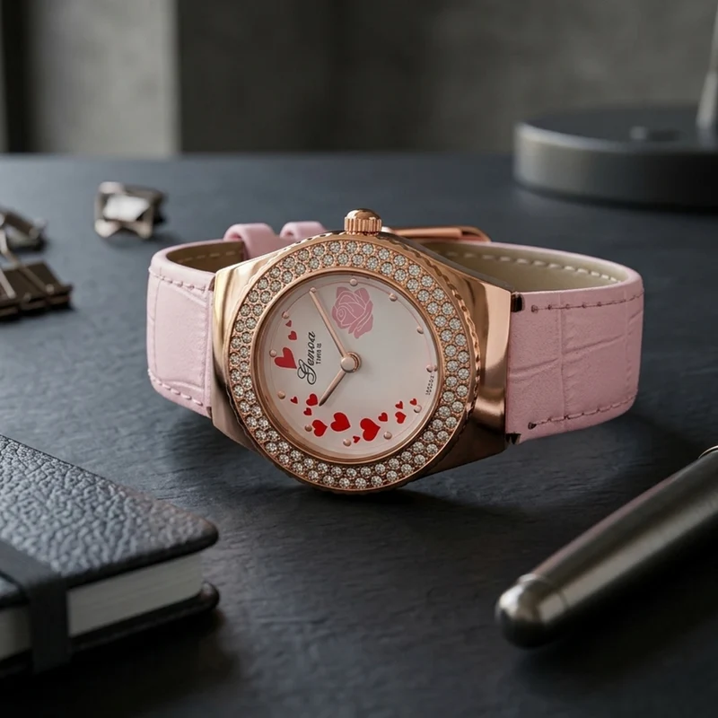 GENOA - J Francis gefertigt mit SWAROVSKI Weißer Swarovski Kristall Uhren 23 cm Reine Legierung IP Rosa Plattierung