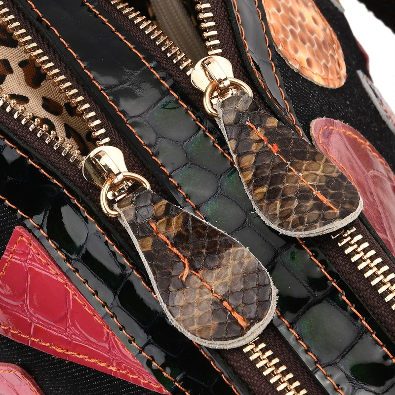 Chaos by Elsie Echtleder Schultertasche mit RFID, künstlerisches Leder Patchwork, 35 x 12 x 22 cm, Blau