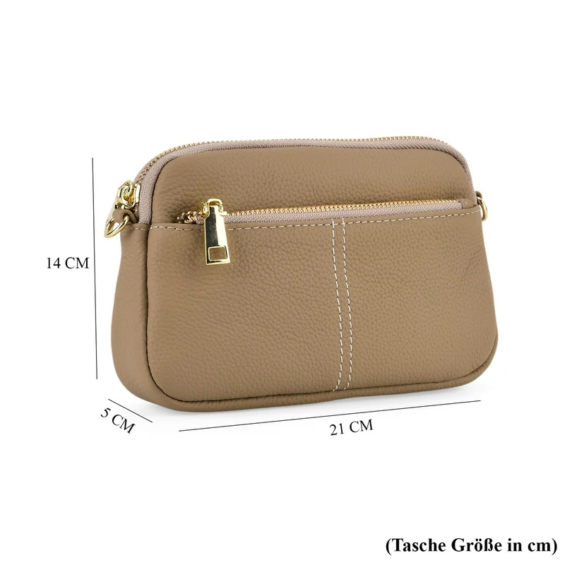 Echtes Leder Umhängetasche mit Reißverschluss 21 x 5 x 14 cm Rosa