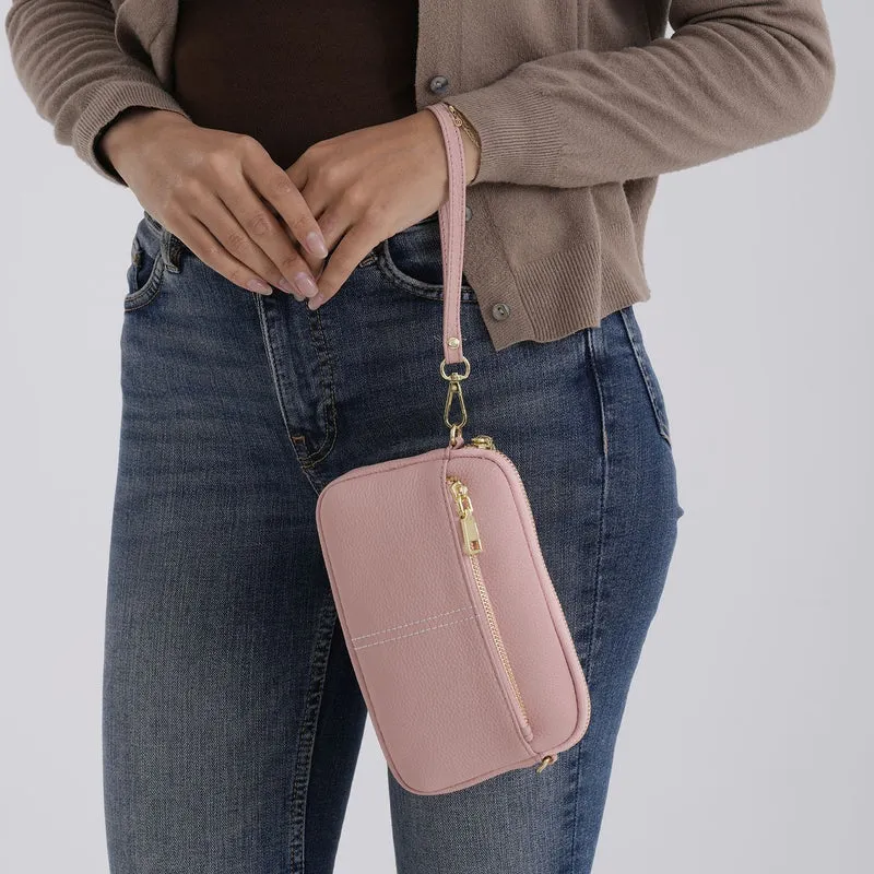 Echtes Leder Umhängetasche mit Reißverschluss 21 x 5 x 14 cm Rosa