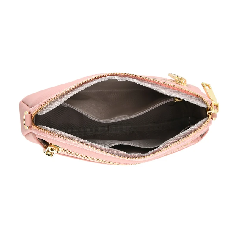 Echtes Leder Umhängetasche mit Reißverschluss 21 x 5 x 14 cm Rosa