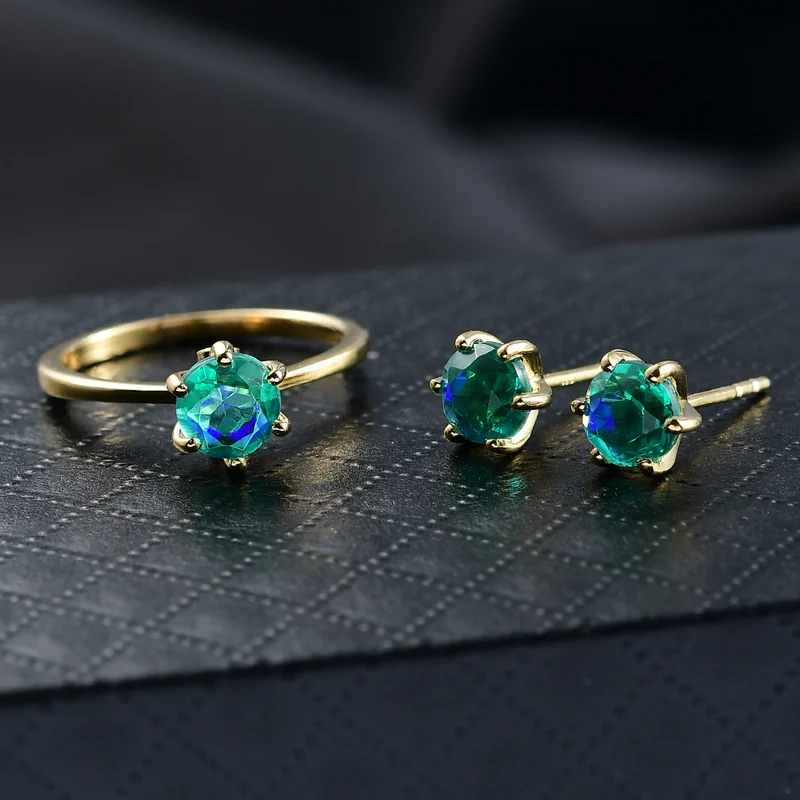 2er Set - D'Joy Pfau Quarz Triplette Ring und Ohrringe, 925 Silber platiniert (Größe 20.00) ca. 2.93 ct