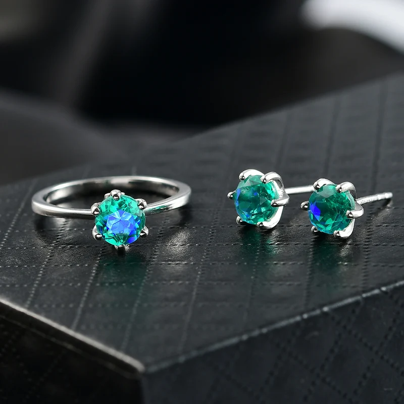 2er Set - D'Joy Pfau Quarz Triplette Ring und Ohrringe, 925 Silber platiniert (Größe 20.00) ca. 2.93 ct