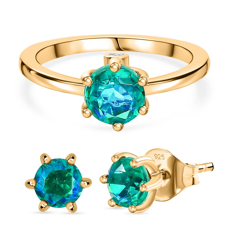 2er Set - D'Joy Pfau Quarz Triplette Ring und Ohrringe, 925 Silber platiniert (Größe 20.00) ca. 2.93 ct