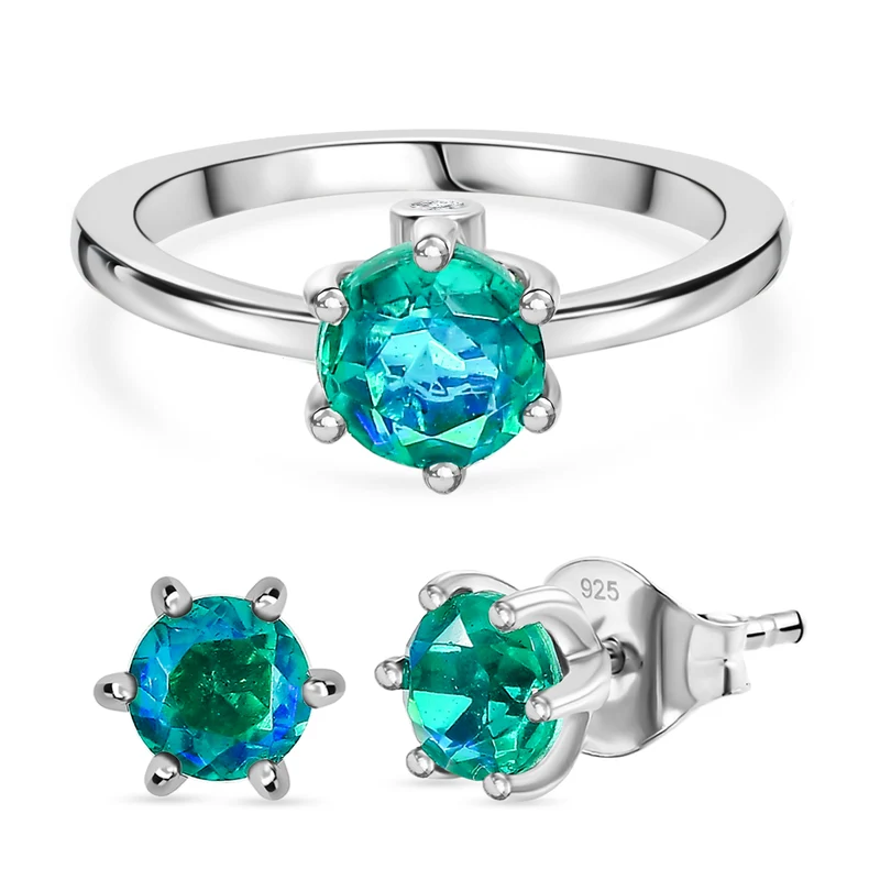 2er Set - D'Joy Pfau Quarz Triplette Ring und Ohrringe, 925 Silber platiniert (Größe 20.00) ca. 2.93 ct