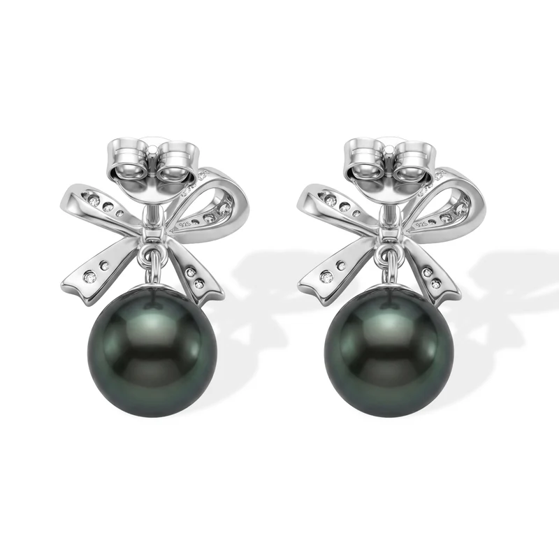 D'Joy Tahiti Perle, Moissanit Ohrringe 925 Silber Rhodiniert 0.19 ct
