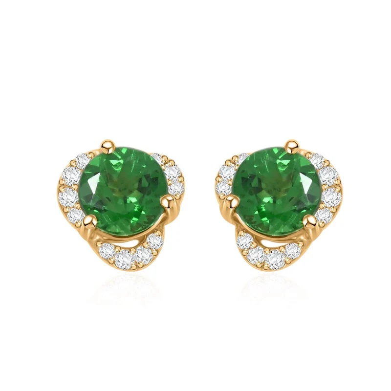 LUXORO zertifizierte und geprüfte AAA Tsavorite Granat und I2 Diamant Ohrringe in 585 Gold - 1,29 ct. (10-15 Werktage Lieferzeit)