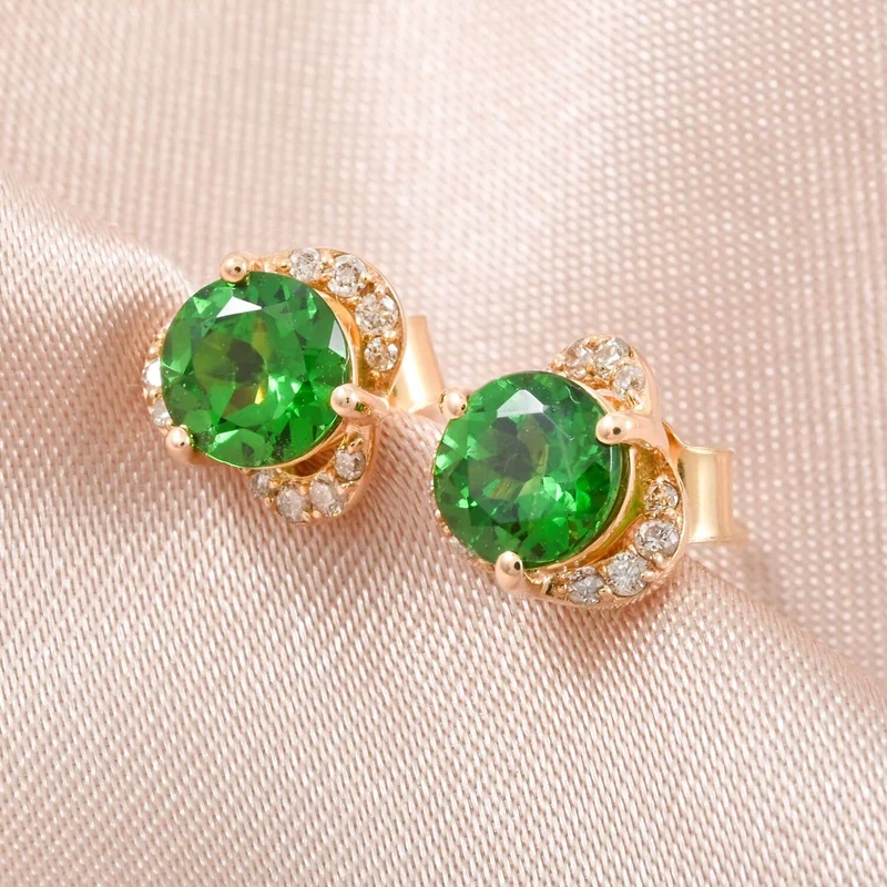 LUXORO zertifizierte und geprüfte AAA Tsavorite Granat und I2 Diamant Ohrringe in 585 Gold - 1,29 ct. (10-15 Werktage Lieferzeit)