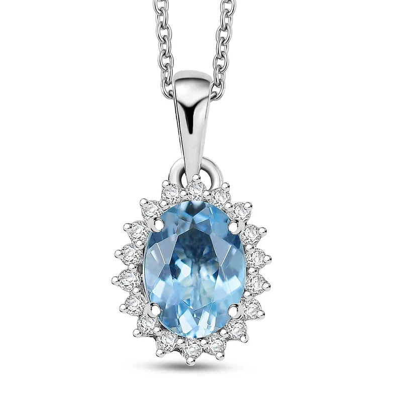 AAA Santamaria Aquamarin, Weißer Diamant AGI zertifiziert Schmuckset (10-15 Werktage Lieferzeit) ca. 50 cm 585 Gold ca. 1.42 ct