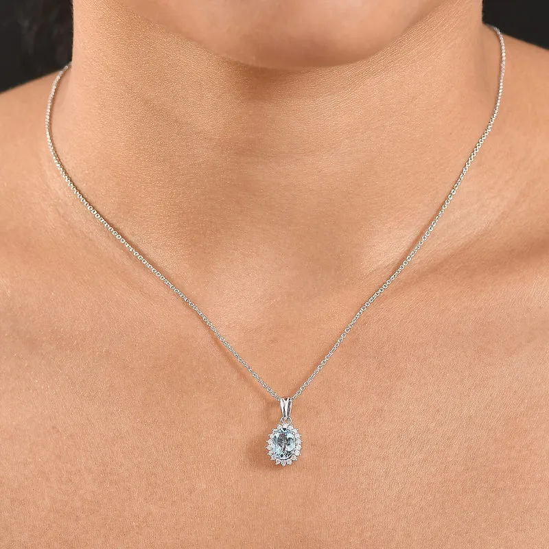 AAA Santamaria Aquamarin, Weißer Diamant AGI zertifiziert Schmuckset (10-15 Werktage Lieferzeit) ca. 50 cm 585 Gold ca. 1.42 ct