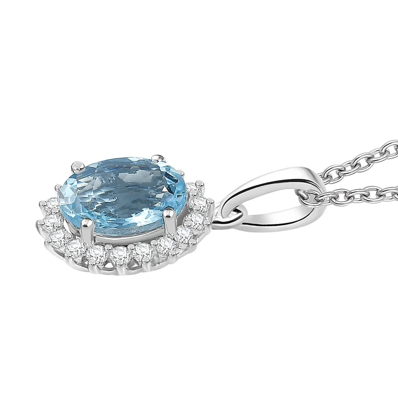 AAA Santamaria Aquamarin, Weißer Diamant AGI zertifiziert Schmuckset (10-15 Werktage Lieferzeit) ca. 50 cm 585 Gold ca. 1.42 ct