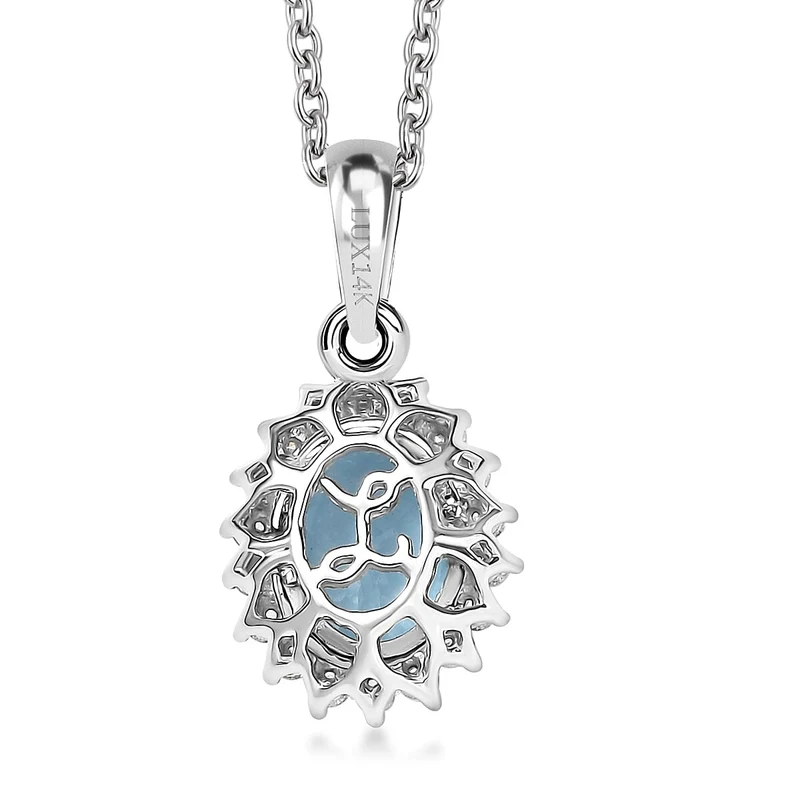 AAA Santamaria Aquamarin, Weißer Diamant AGI zertifiziert Schmuckset (10-15 Werktage Lieferzeit) ca. 50 cm 585 Gold ca. 1.42 ct