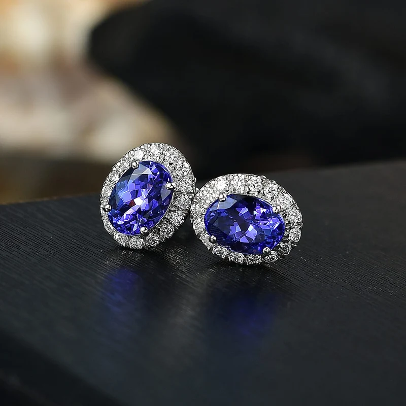 Rhapsody AAAA Tansanit, Weißer Diamant AGI zertifiziert Ohrringe 950 Platin (10-15 Werktage Lieferzeit) ca. 1.92 ct