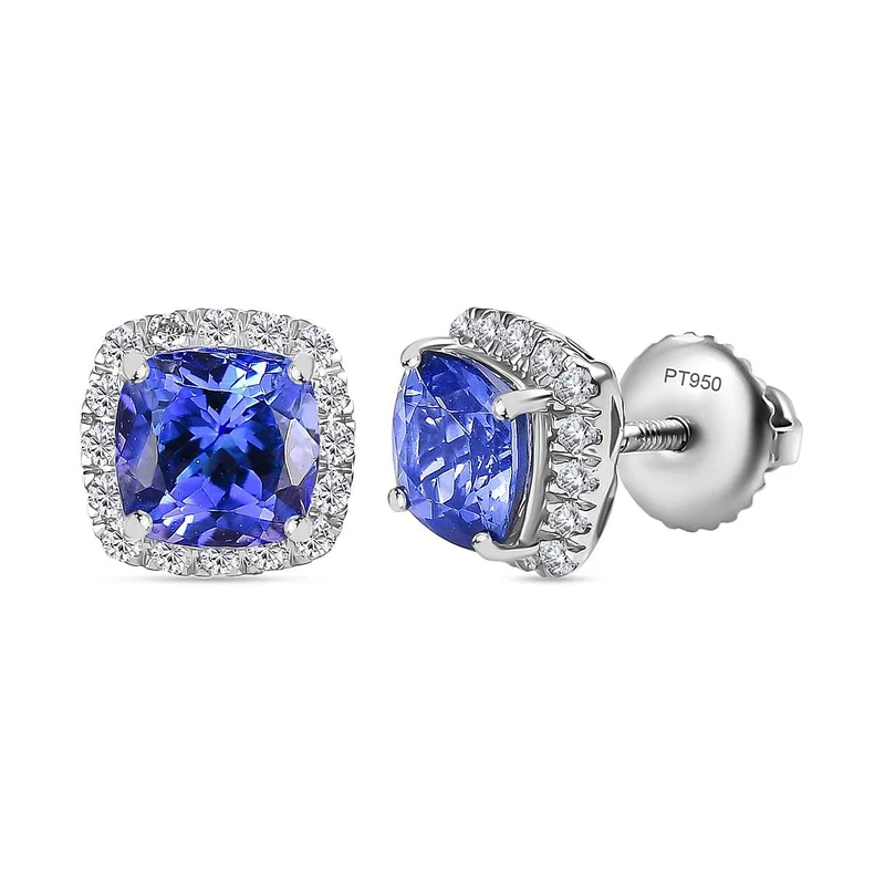Rhapsody AAAA Tansanit, Weißer Diamant AGI zertifiziert Ohrringe 950 Platin (10-15 Werktage Lieferzeit) ca. 2.42 ct