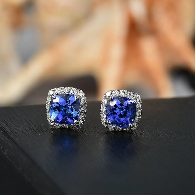 Rhapsody AAAA Tansanit, Weißer Diamant AGI zertifiziert Ohrringe 950 Platin (10-15 Werktage Lieferzeit) ca. 2.42 ct
