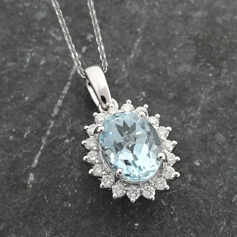 AAA Santamaria Aquamarin, Weißer Diamant Schmuckset, AGI zertifiziert und geprüft, 750 Weißgold ca. 1.40 ct