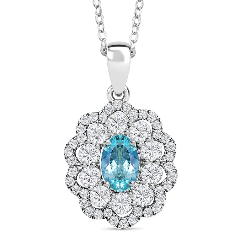 AAAA Paraiba Turmalin, Weißer Diamant AGI zertifiziert Schmuckset (10-15 Werktage Lieferzeit) ca. 50 cm 950 Platin ca. 2.08 ct