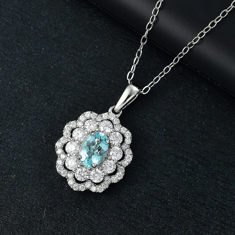 AAAA Paraiba Turmalin, Weißer Diamant AGI zertifiziert Schmuckset (10-15 Werktage Lieferzeit) ca. 50 cm 950 Platin ca. 2.08 ct