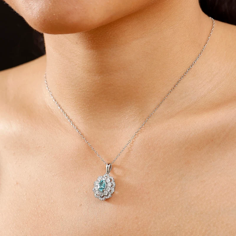 AAAA Paraiba Turmalin, Weißer Diamant AGI zertifiziert Schmuckset (10-15 Werktage Lieferzeit) ca. 50 cm 950 Platin ca. 2.08 ct