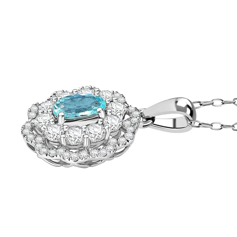 AAAA Paraiba Turmalin, Weißer Diamant AGI zertifiziert Schmuckset (10-15 Werktage Lieferzeit) ca. 50 cm 950 Platin ca. 2.08 ct