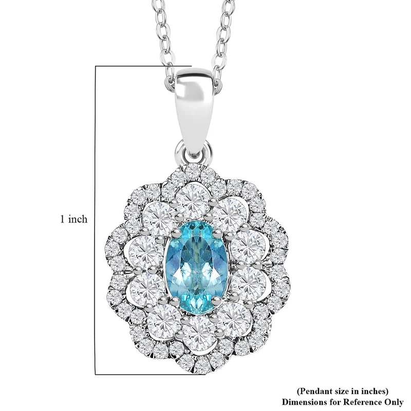 AAAA Paraiba Turmalin, Weißer Diamant AGI zertifiziert Schmuckset (10-15 Werktage Lieferzeit) ca. 50 cm 950 Platin ca. 2.08 ct