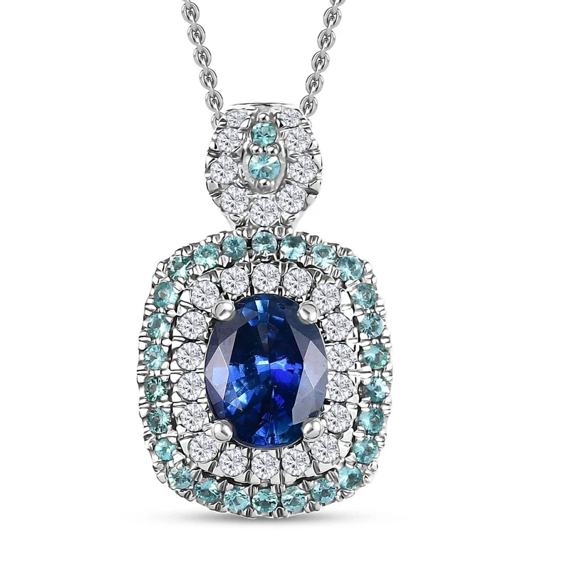AAAA Ceylon-Saphir, Paraiba Turmalin AGI zertifiziert Schmuckset (10-15 Werktage Lieferzeit) ca. 50 cm 950 Platin ca. 2.06 ct