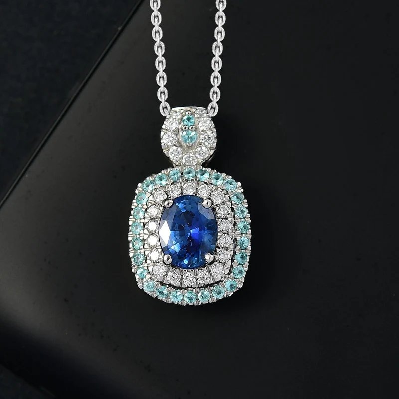 AAAA Ceylon-Saphir, Paraiba Turmalin AGI zertifiziert Schmuckset (10-15 Werktage Lieferzeit) ca. 50 cm 950 Platin ca. 2.06 ct