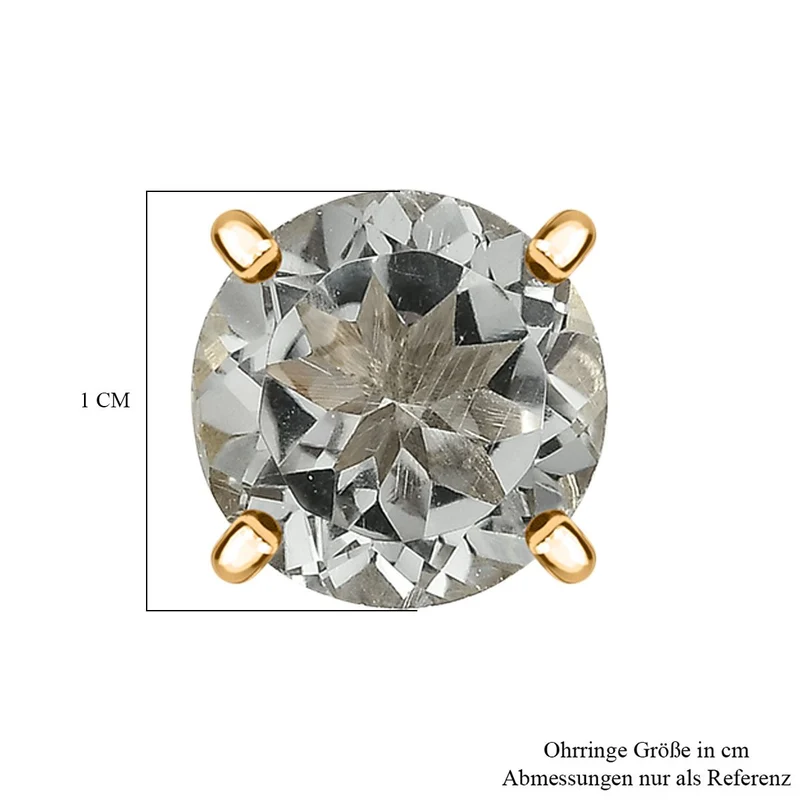 AA Prasiolite, Weißer Zirkon Ohrringe 925 Silber 750 Gelb Vergoldet ca. 5.49 ct
