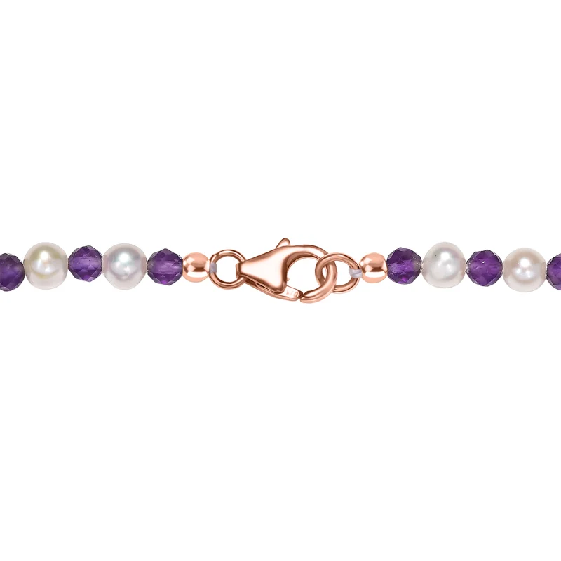 D'Joy AA Rose De France Amethyst, Perle Schmuckset ca. 50 cm 925 Silber 750 Roségold Vermeil 30.36 ct