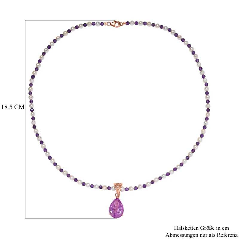 D'Joy AA Rose De France Amethyst, Perle Schmuckset ca. 50 cm 925 Silber 750 Roségold Vermeil 30.36 ct
