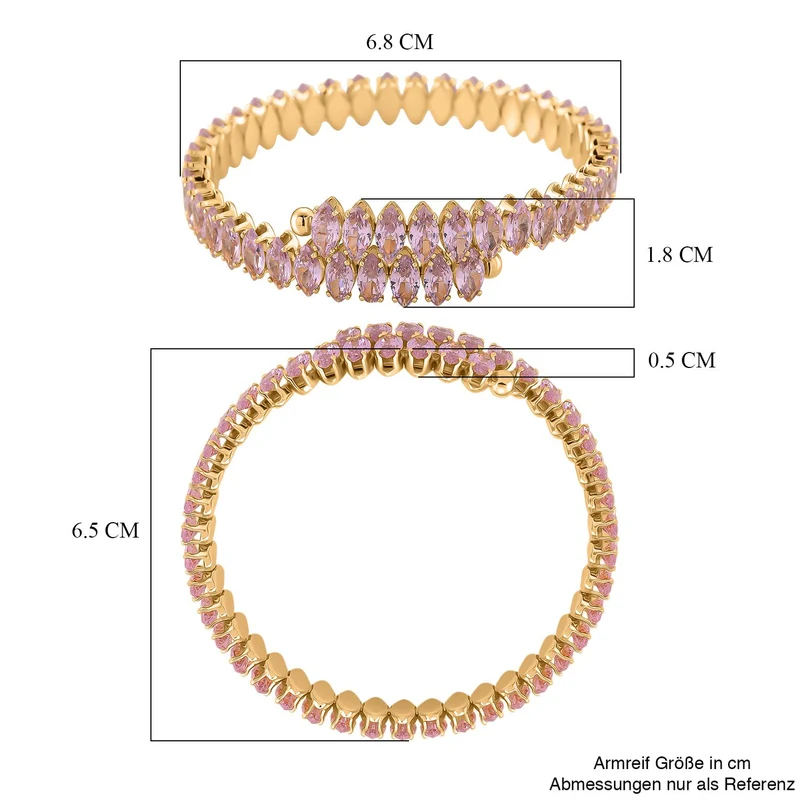 Rosa Zirkonia Armreif, flexibel (ca. 17 cm - 19.75 cm), Nickelfreies Messing gelb vergoldet