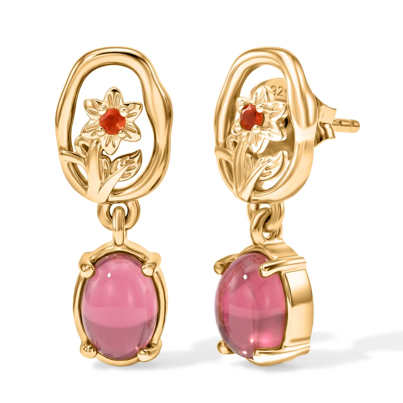 D'Joy Flamingo Mondstein und Feueropal Ohrringe, 925 Silber Gold - 1,66 ct.