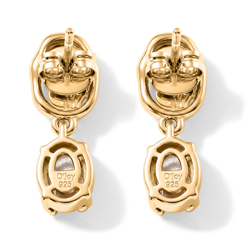 D'Joy Flamingo Mondstein und Feueropal Ohrringe, 925 Silber Gold - 1,66 ct.