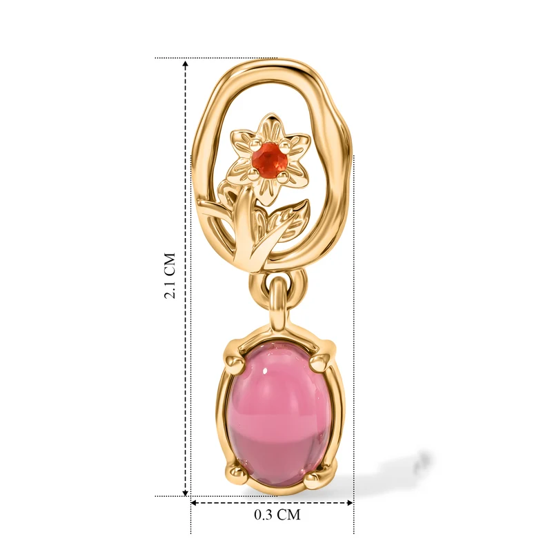 D'Joy Flamingo Mondstein und Feueropal Ohrringe, 925 Silber Gold - 1,66 ct.