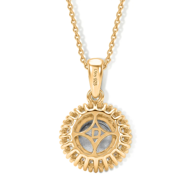 D'Joy Flamingo Mondstein, Weißer Diamant Anhänger mit Kette, ca. 50 cm 925 Silber 750 Gelbgold vermeil ca. 2.34 ct