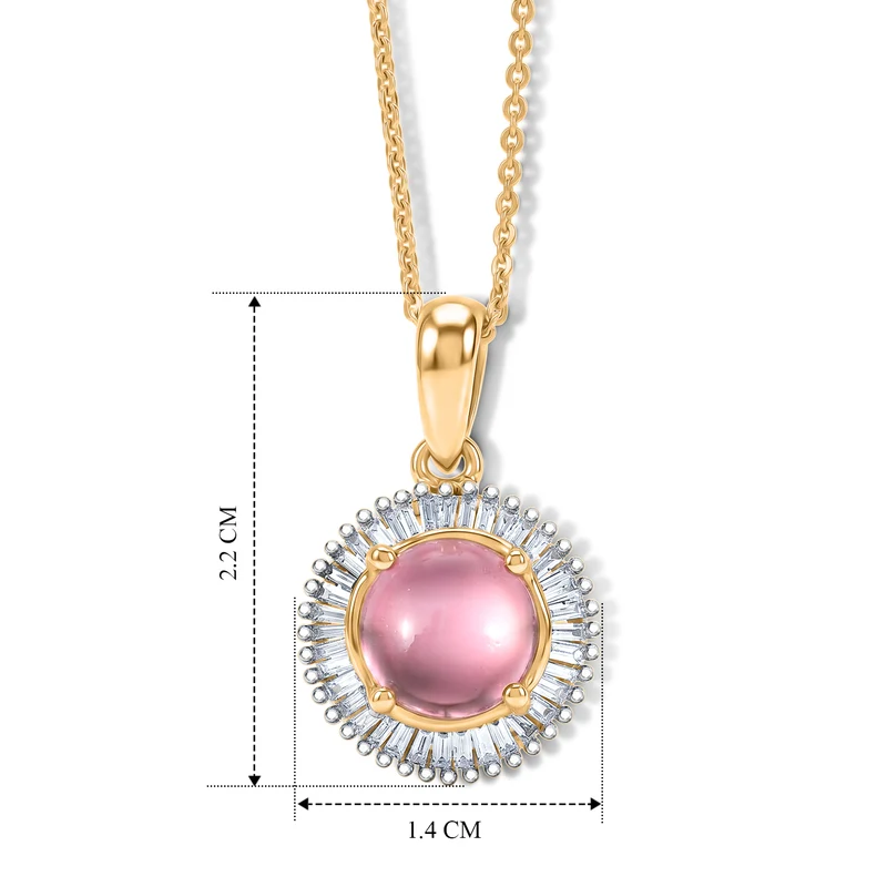 D'Joy Flamingo Mondstein, Weißer Diamant Anhänger mit Kette, ca. 50 cm 925 Silber 750 Gelbgold vermeil ca. 2.34 ct