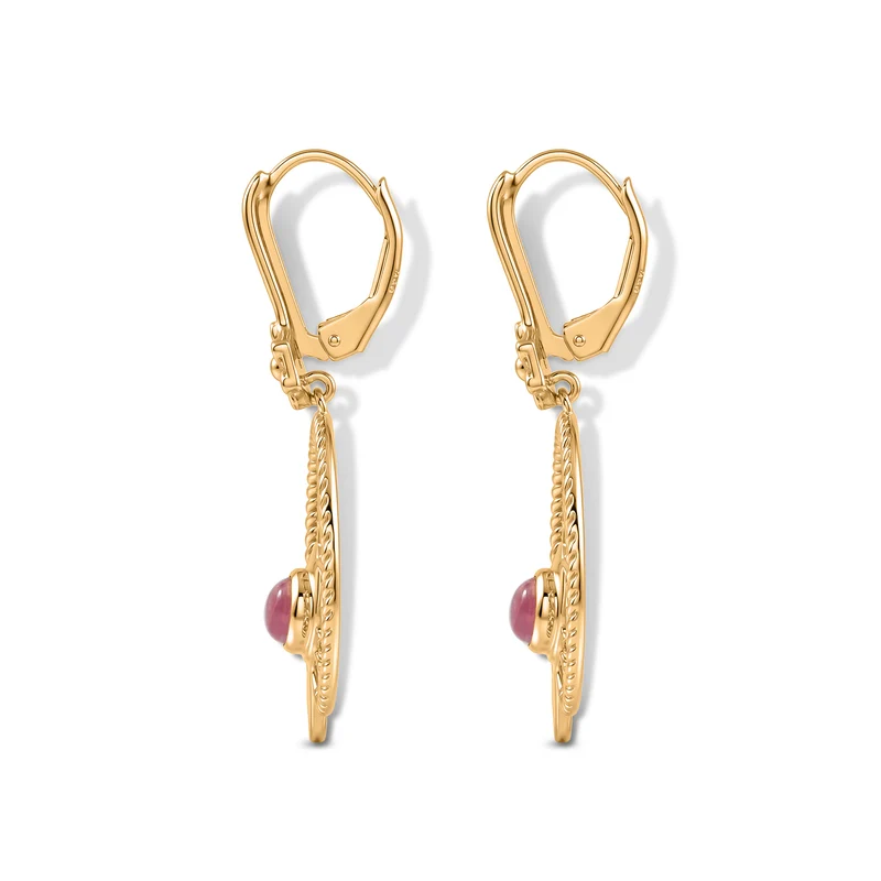 D'Joy Flamingo Mondstein, Schwarzer Spinell Ohrringe 925 Silber Gold ca. 1.00 ct