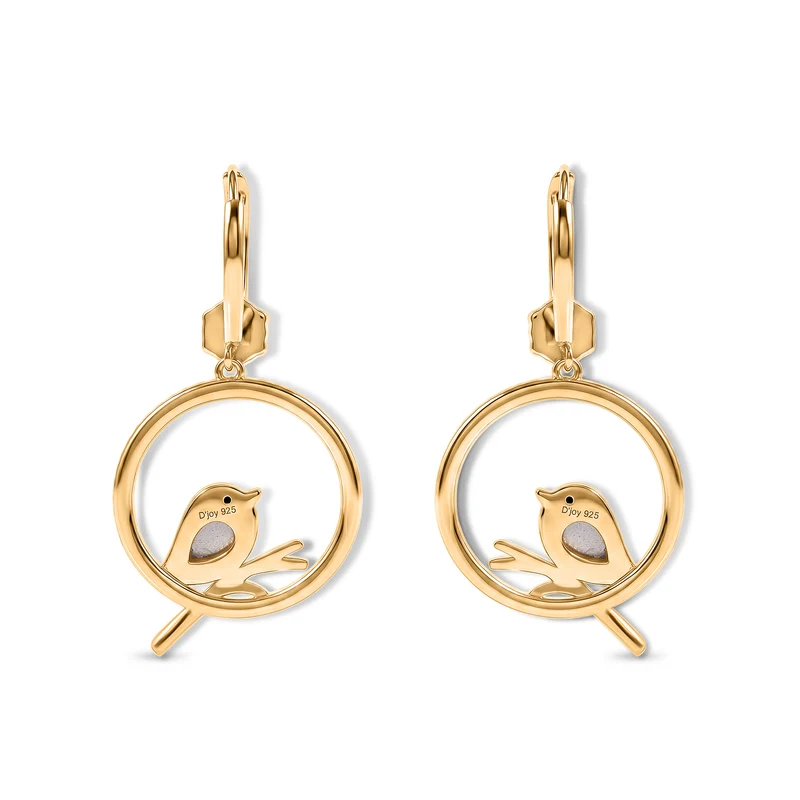 D'Joy Flamingo Mondstein, Schwarzer Spinell Ohrringe 925 Silber Gold ca. 1.00 ct